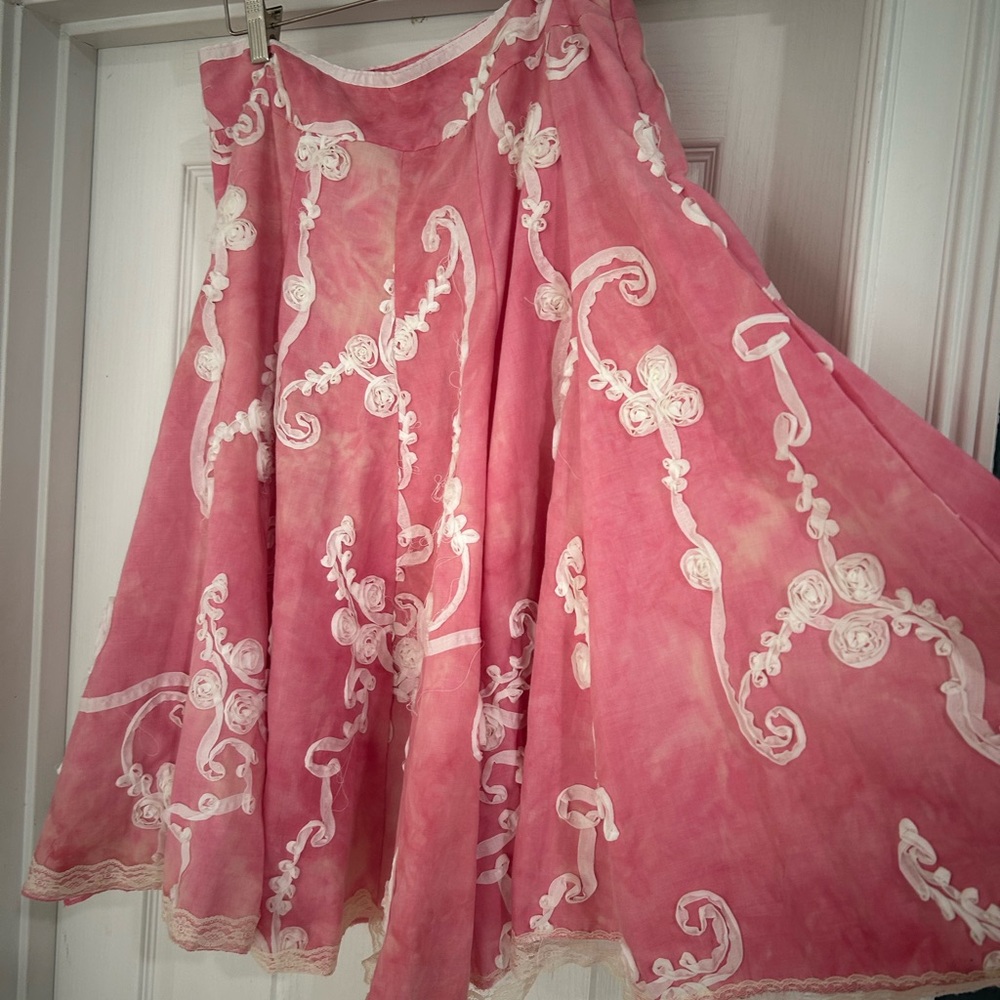 Kaktus Pink A-Line Skirt with White Embroidery